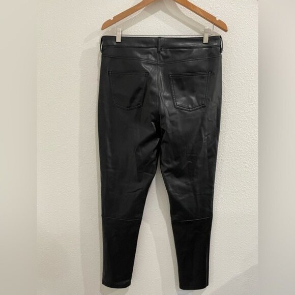 New 7 For  All Mankind Faux Leather High Rise Pants Black Slim Chic Contemporary - Picture 8 of 10